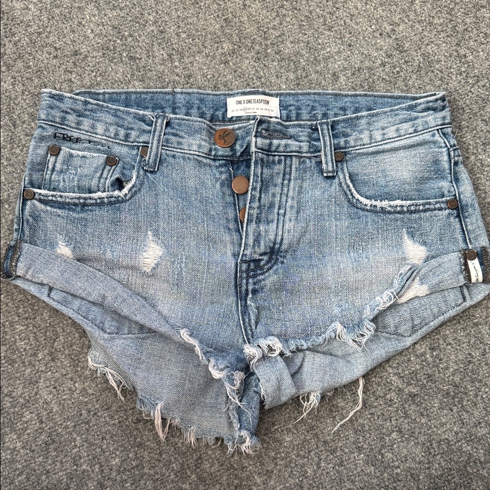 One Teaspoon Light Blue Frayed Jean Shorts